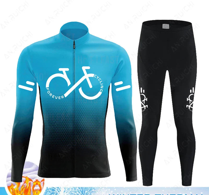 Cyclovent Thermische Wielertrui Set – Heren Fleece Fietskleding met 5D Kussen, Winddicht & Warm voor Winterritten