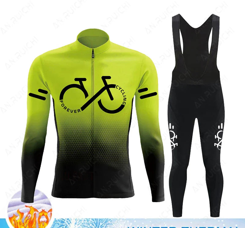 Cyclovent Thermische Wielertrui Set – Heren Fleece Fietskleding met 5D Kussen, Winddicht & Warm voor Winterritten