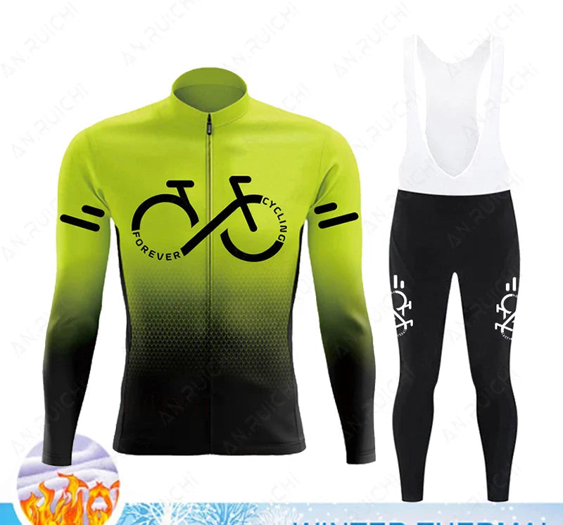 Cyclovent Thermische Wielertrui Set – Heren Fleece Fietskleding met 5D Kussen, Winddicht & Warm voor Winterritten