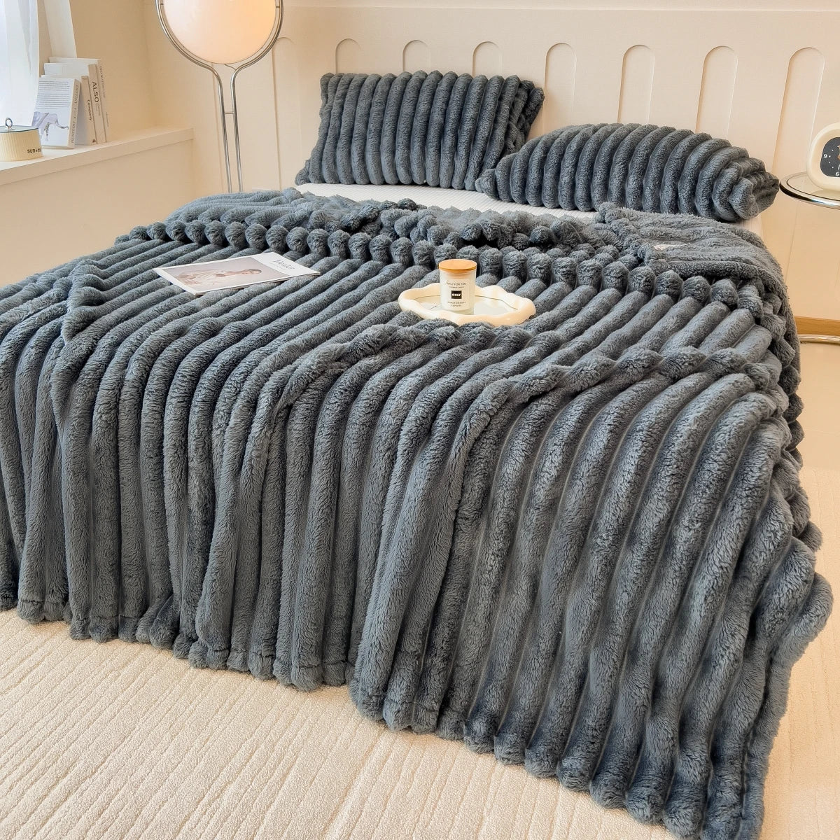 Havenza – Manta de mezcla de algodón a rayas gruesas – Para cama, sofá y mascotas