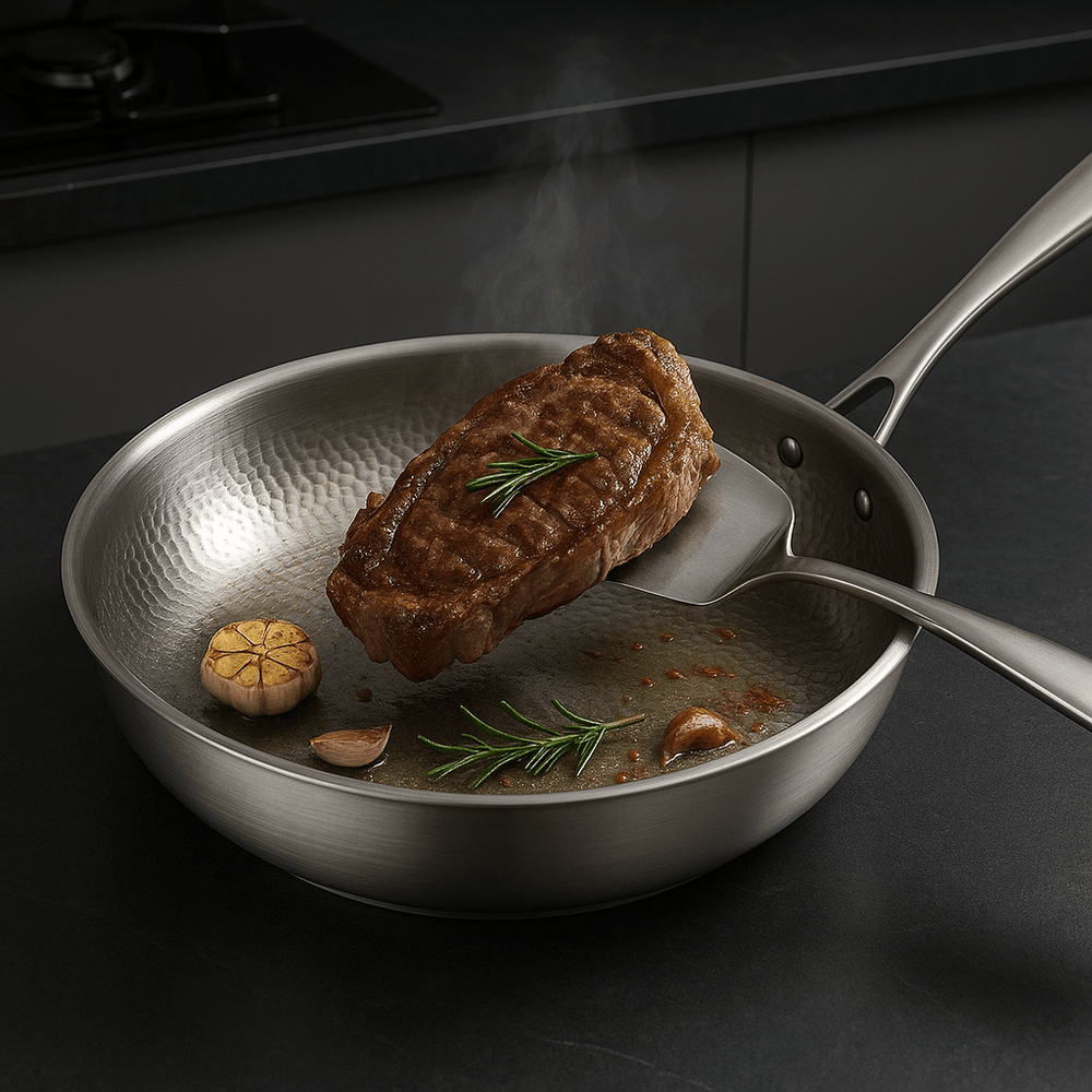 Titan Premium | Edelstahl Bratpfanne ohne Beschichtung mit Optimierter Wärmeverteilung | Langlebig für Gesundes Kochen 2