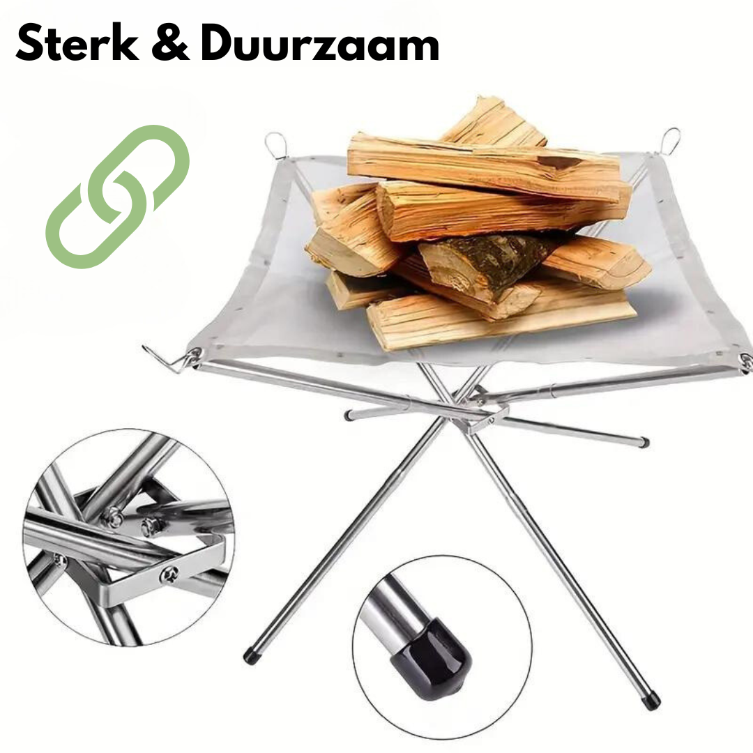 FireFlex – Suporte Dobrável para Fogueira em Aço Inoxidável – Portátil para Exterior