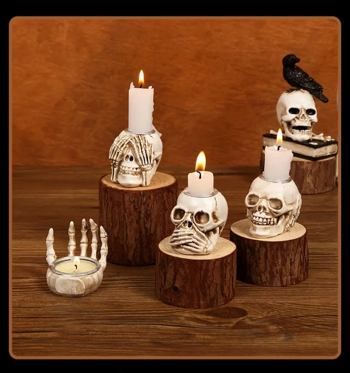 TotenkopfGlühen Skullight 3-delige Halloween-schedelkandelaarset 6