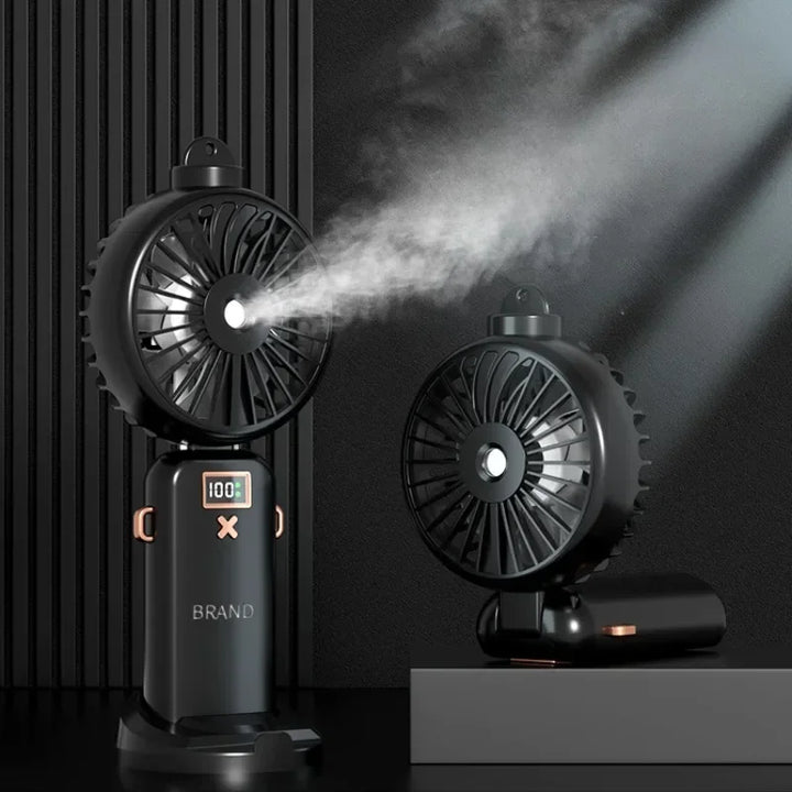 Tragbarer Mini Ventilator mit Nebelfunktion, USB-Ladeanschluss, Handventilator für Unterwegs 0