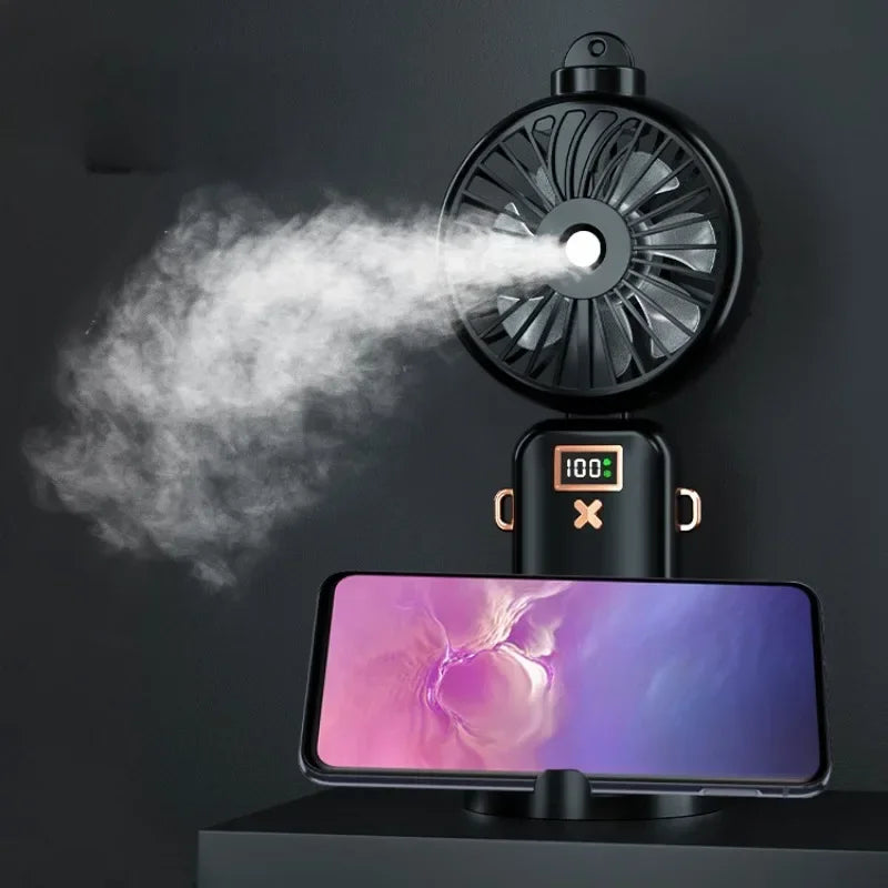 Tragbarer Mini Ventilator mit Nebelfunktion, USB-Ladeanschluss, Handventilator für Unterwegs 1