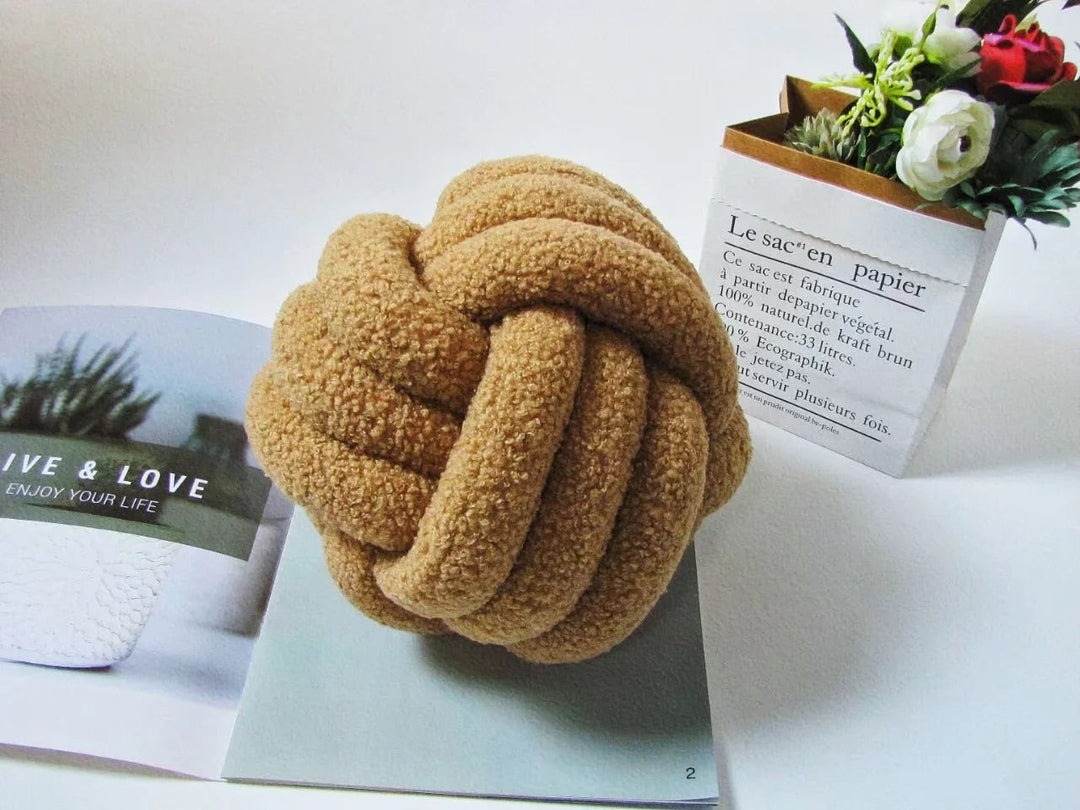 Cuscino Nuvora Knoop – Cotone Peluche Rotondo Design, Stile Boho in 2 Misure