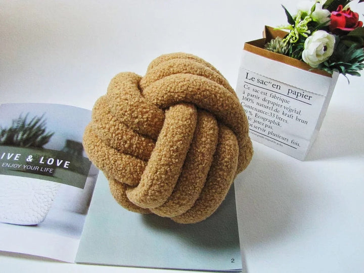 Cuscino Nuvora Knoop – Cotone Peluche Rotondo Design, Stile Boho in 2 Misure