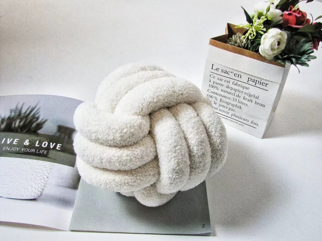 Cuscino Nuvora Knoop – Cotone Peluche Rotondo Design, Stile Boho in 2 Misure