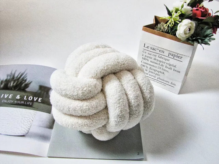 Cuscino Nuvora Knoop – Cotone Peluche Rotondo Design, Stile Boho in 2 Misure
