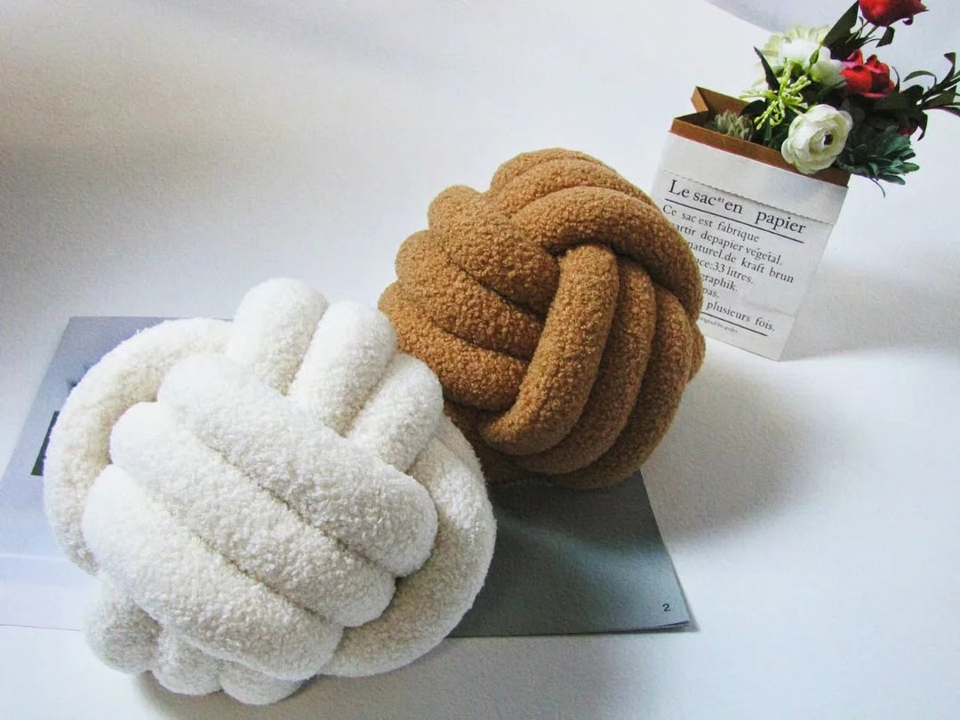 Cuscino Nuvora Knoop – Cotone Peluche Rotondo Design, Stile Boho in 2 Misure