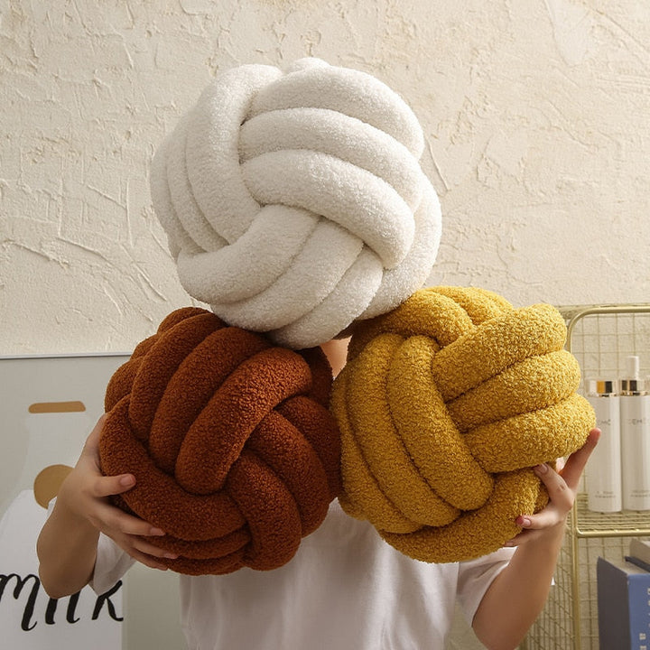 Cuscino Nuvora Knoop – Cotone Peluche Rotondo Design, Stile Boho in 2 Misure