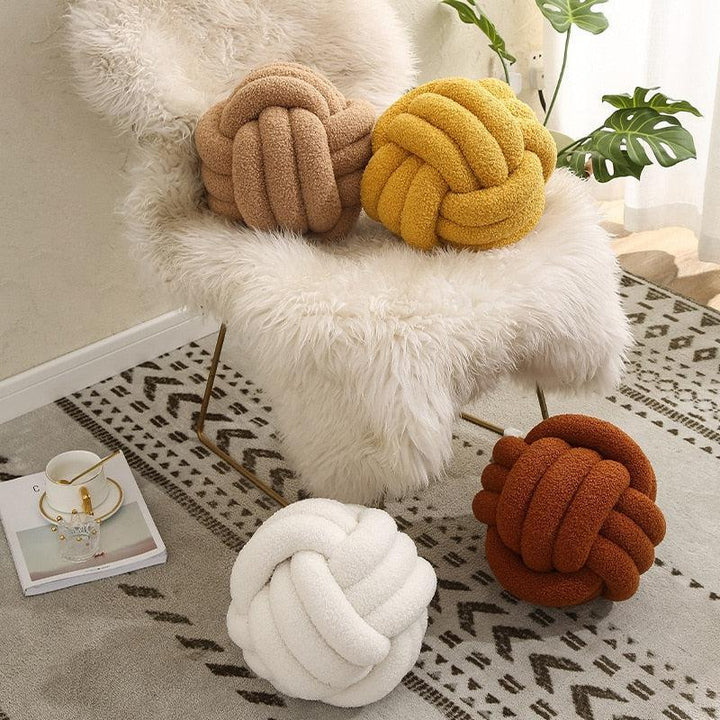 Cuscino Nuvora Knoop – Cotone Peluche Rotondo Design, Stile Boho in 2 Misure