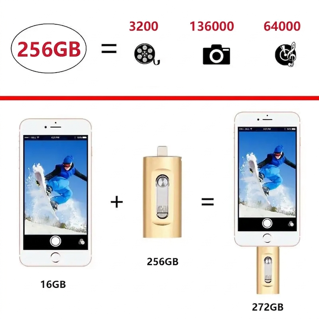 USB-stick voor iPhone 256GB – 3-in-1 fotostick voor smartphone en computer 6