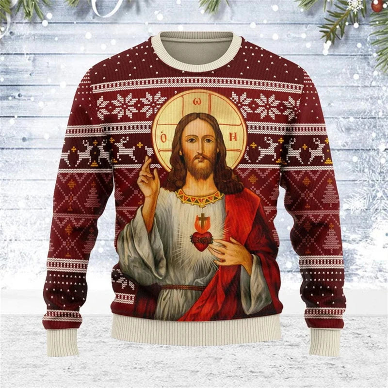 Unisex 3D gedrukt kerst sweatshirt met Jezus ontwerp 4
