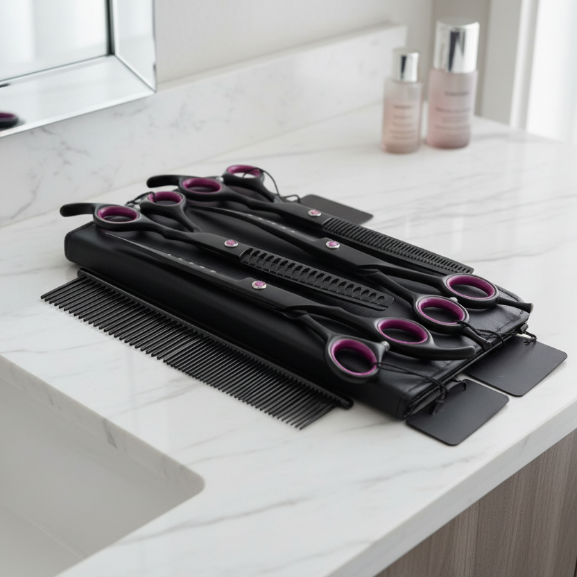 Hundeschere Set – 4-teiliges Pflegeset mit Edelstahlklingen & Etui Bolendo