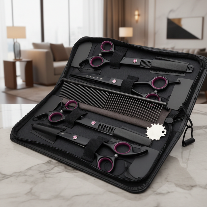 Hundeschere Set – 4-teiliges Pflegeset mit Edelstahlklingen &amp; Etui Bolendo