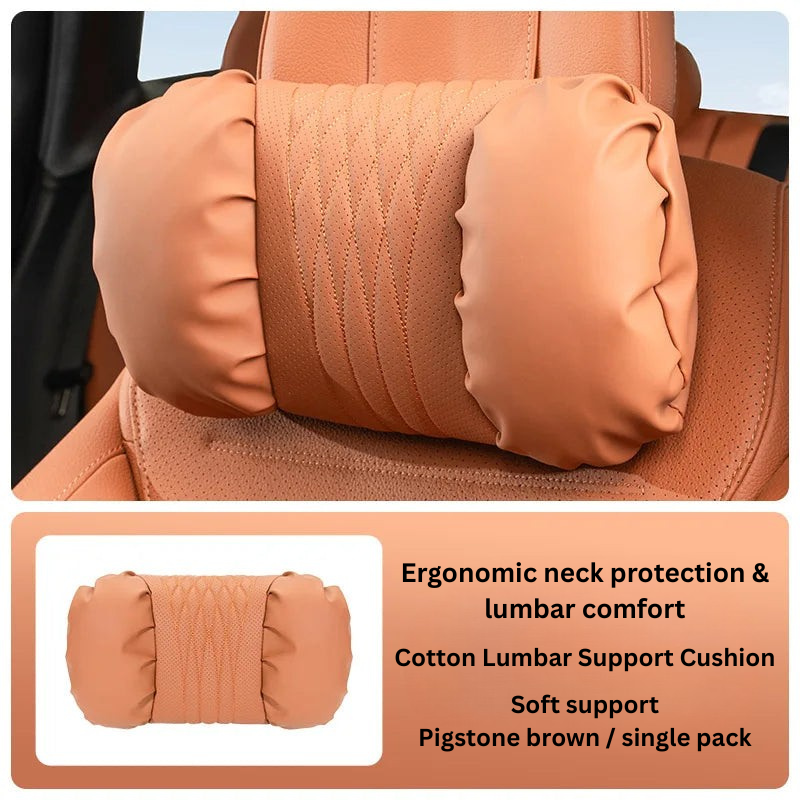Apoio de Cabeça &amp; Lombar para Carro – PU com Aspeto Nappa, Recheio Macio &amp; Conjunto de 2 Peças