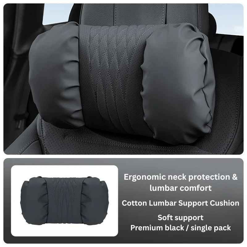 Apoio de Cabeça &amp; Lombar para Carro – PU com Aspeto Nappa, Recheio Macio &amp; Conjunto de 2 Peças