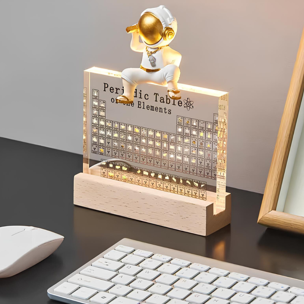 Elementa Verlichte Periodieke Tabel – Acryl display met houten voet &amp; 83 echte elementen