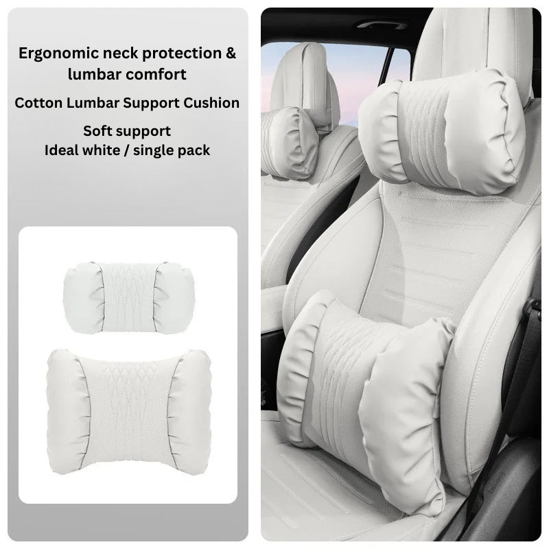 Hoofdsteun & Lendensteun Auto – Nappa-Look PU, Zachte Vulling & 2-Delige Set