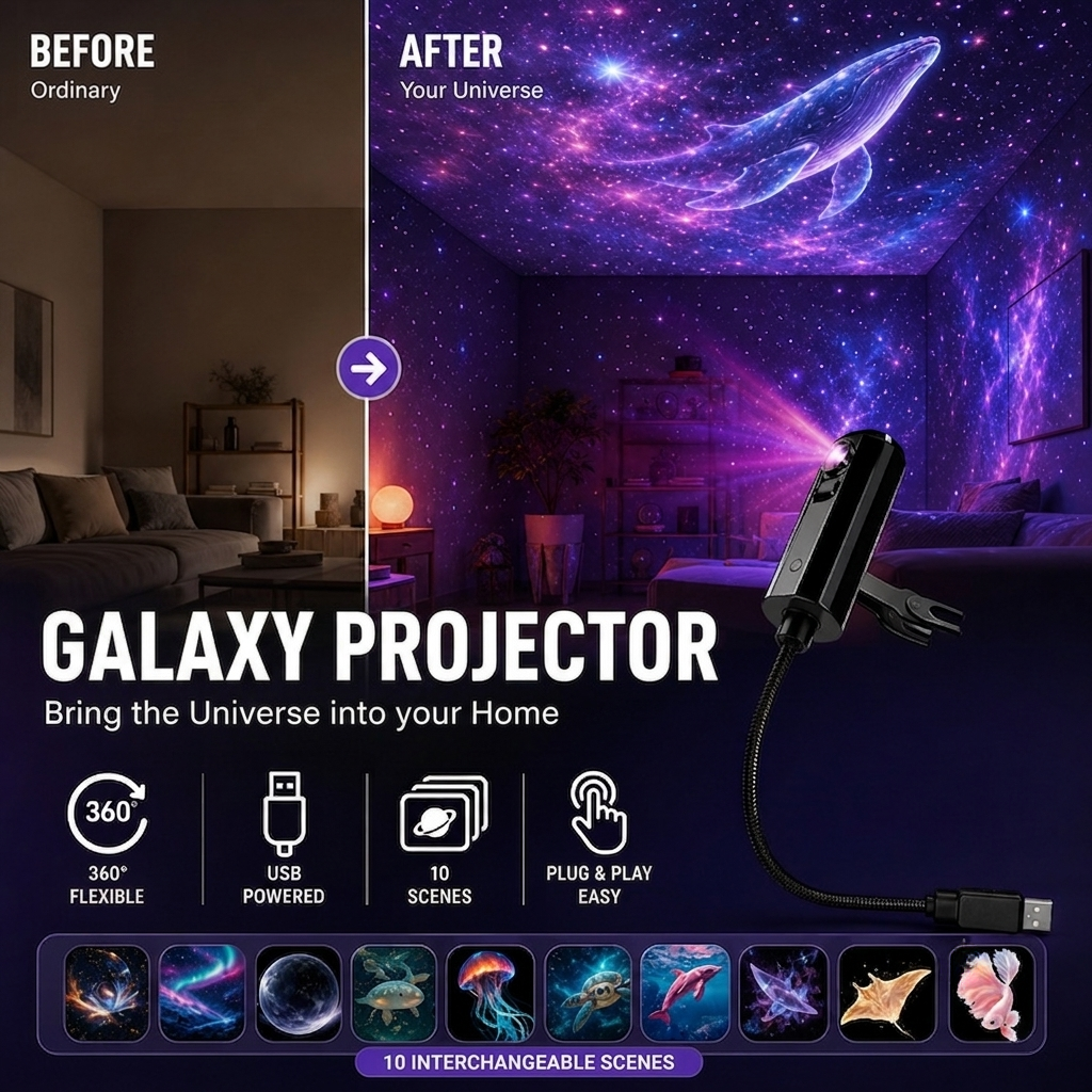 Sterrenhemelprojector – 10 Motieven & Flexibele USB-Arm Vestragear