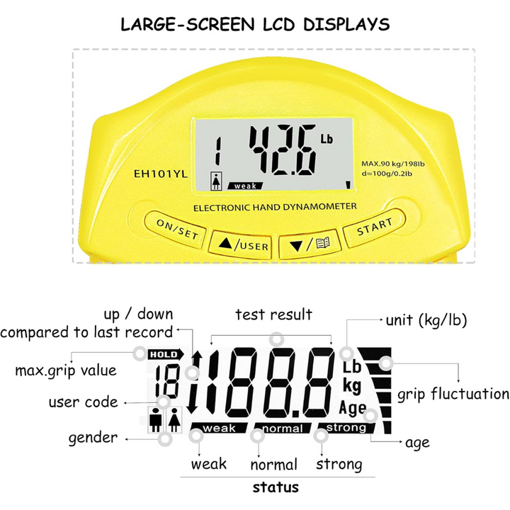 Handscope medidor digital de fuerza manual – medición hasta 90 kg y función de memoria