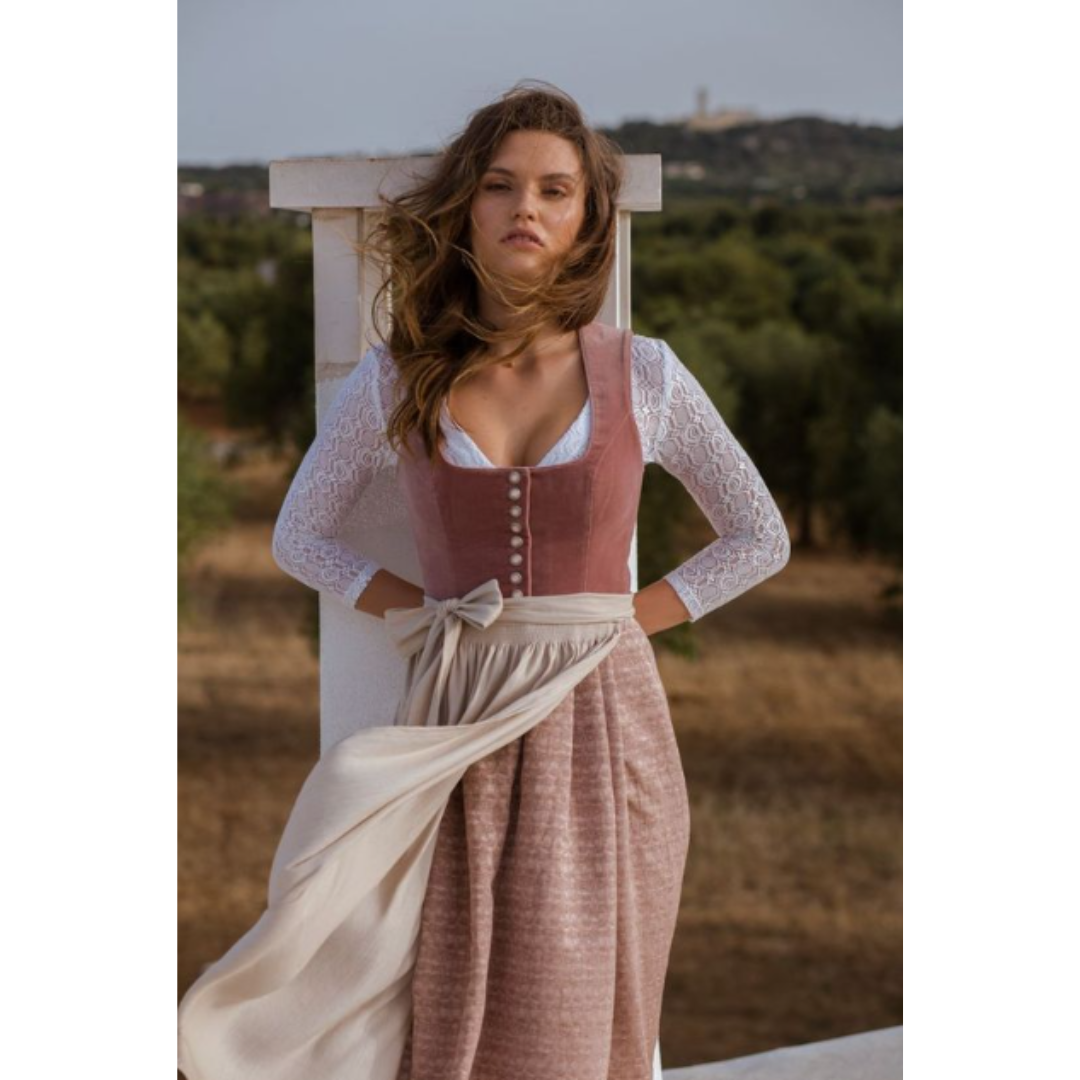 Bergzauber – Dirndl midi con encaje y bordado – Elegante y festivo