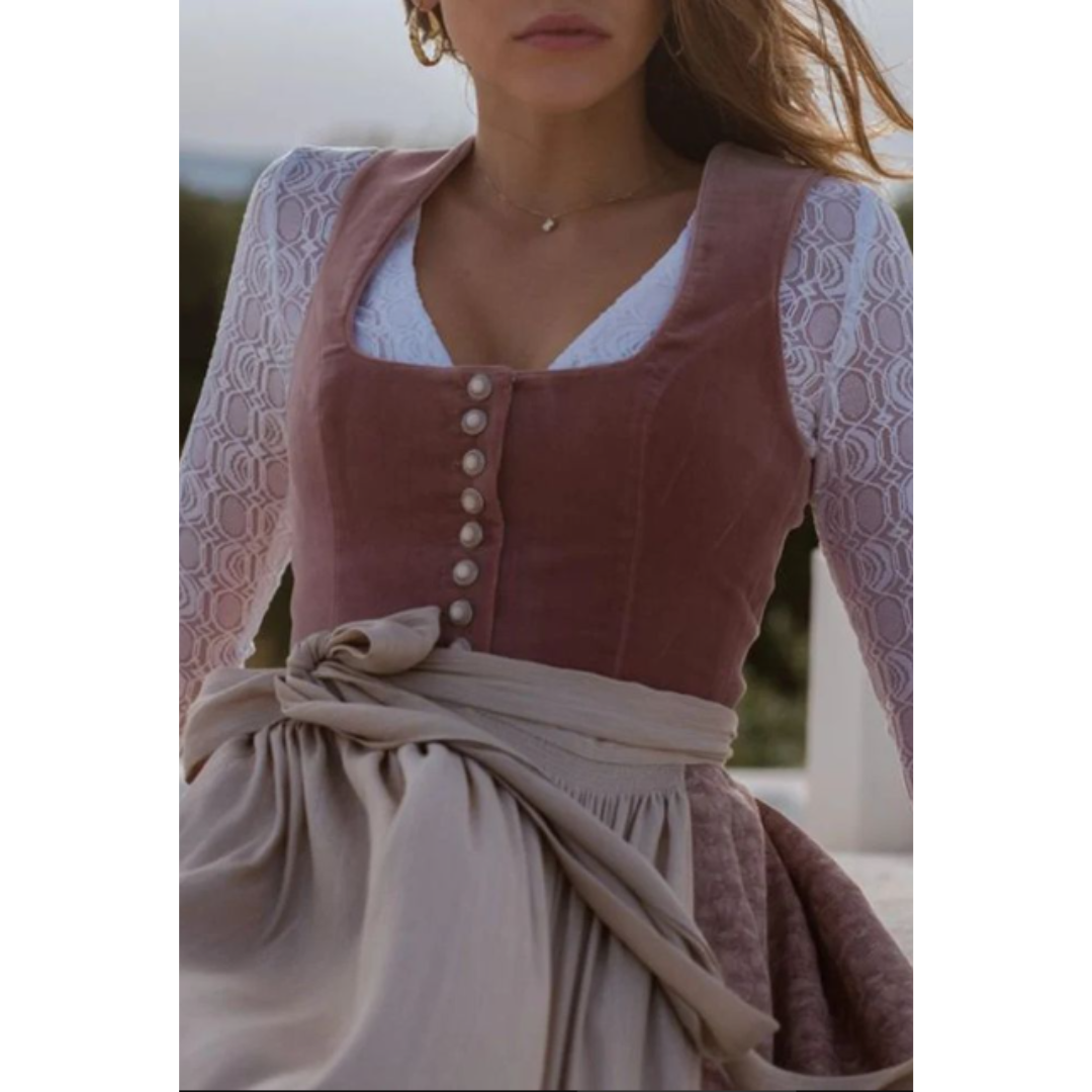 Bergzauber – Dirndl midi con encaje y bordado – Elegante y festivo