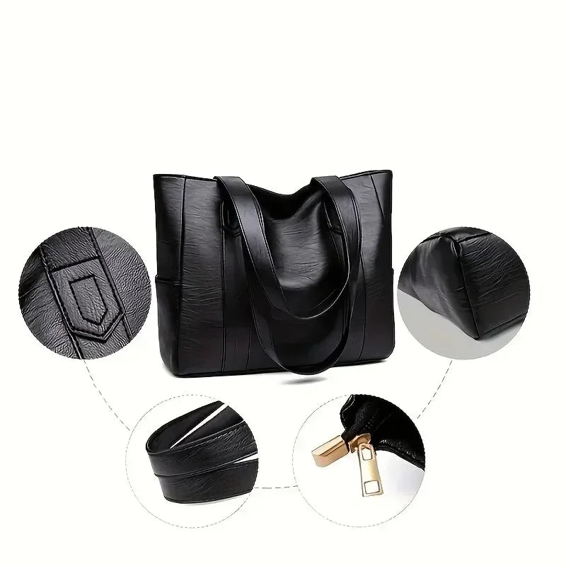 Bolso de hombro de cuero – Diseño espacioso, cierre de cremallera resistente y correa de transporte cómoda