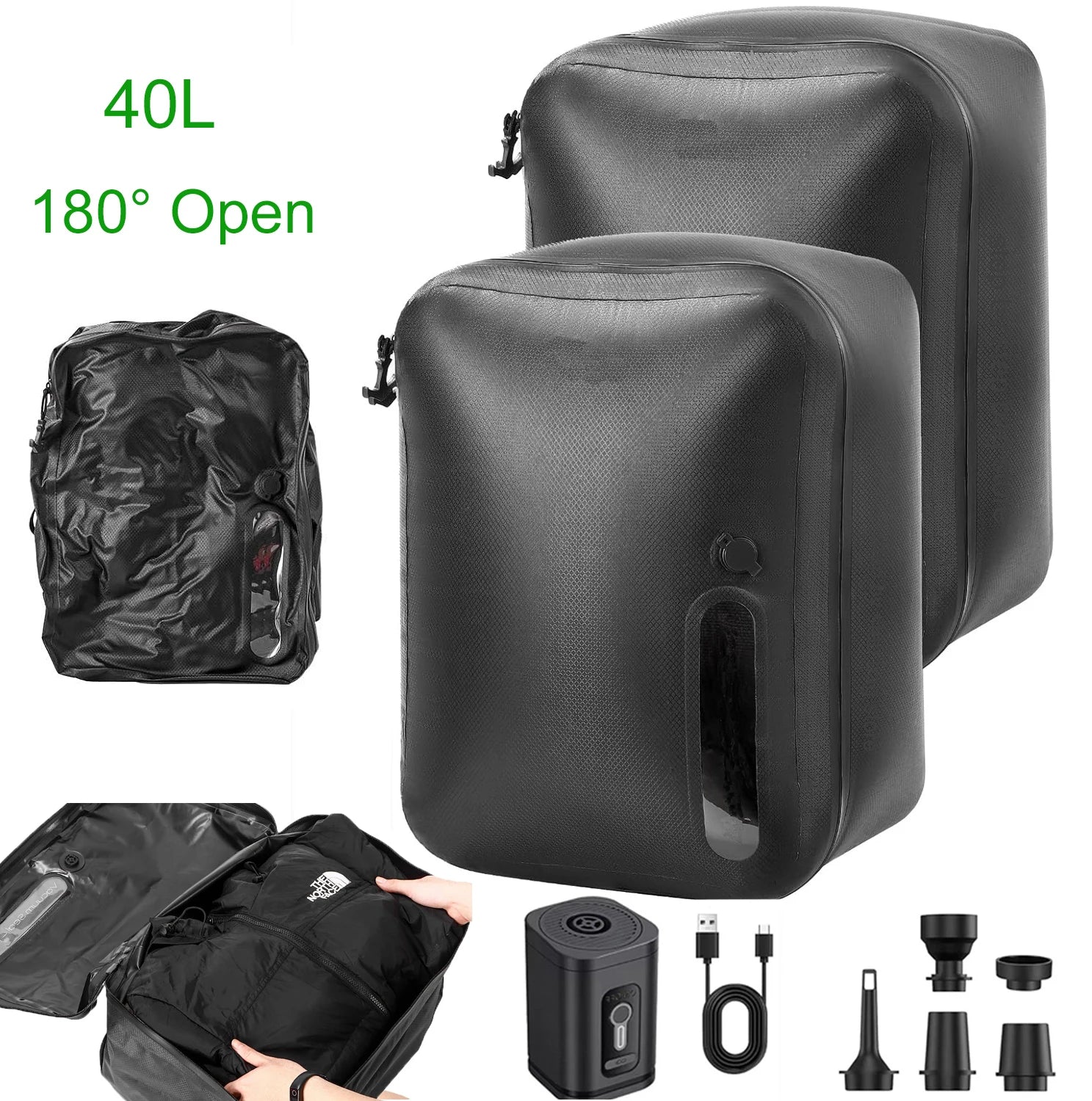 Vacuümzakken Kleding Set 17L-40L met Automatische Luchtpomp voor Bagagecompressie 18