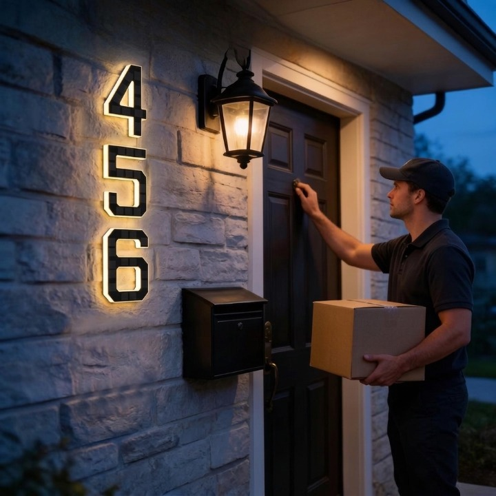 Verlicht Huisnummerbord op Zonne-energie met Automatische LED-Verlichting bij Schemering | Sansoti 2