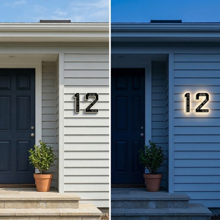 Verlicht Huisnummerbord op Zonne-energie met Automatische LED-Verlichting bij Schemering | Sansoti 4