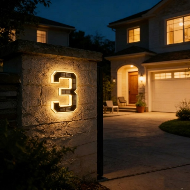 Verlicht Huisnummerbord op Zonne-energie met Automatische LED-Verlichting bij Schemering | Sansoti 6