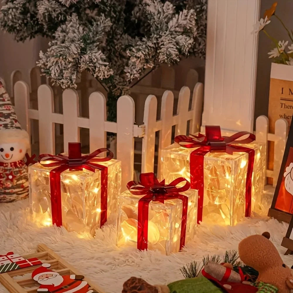 Verlichte Geschenkdozen Set van 3 voor Kerstdecoratie 2023, Multicolor LED 6