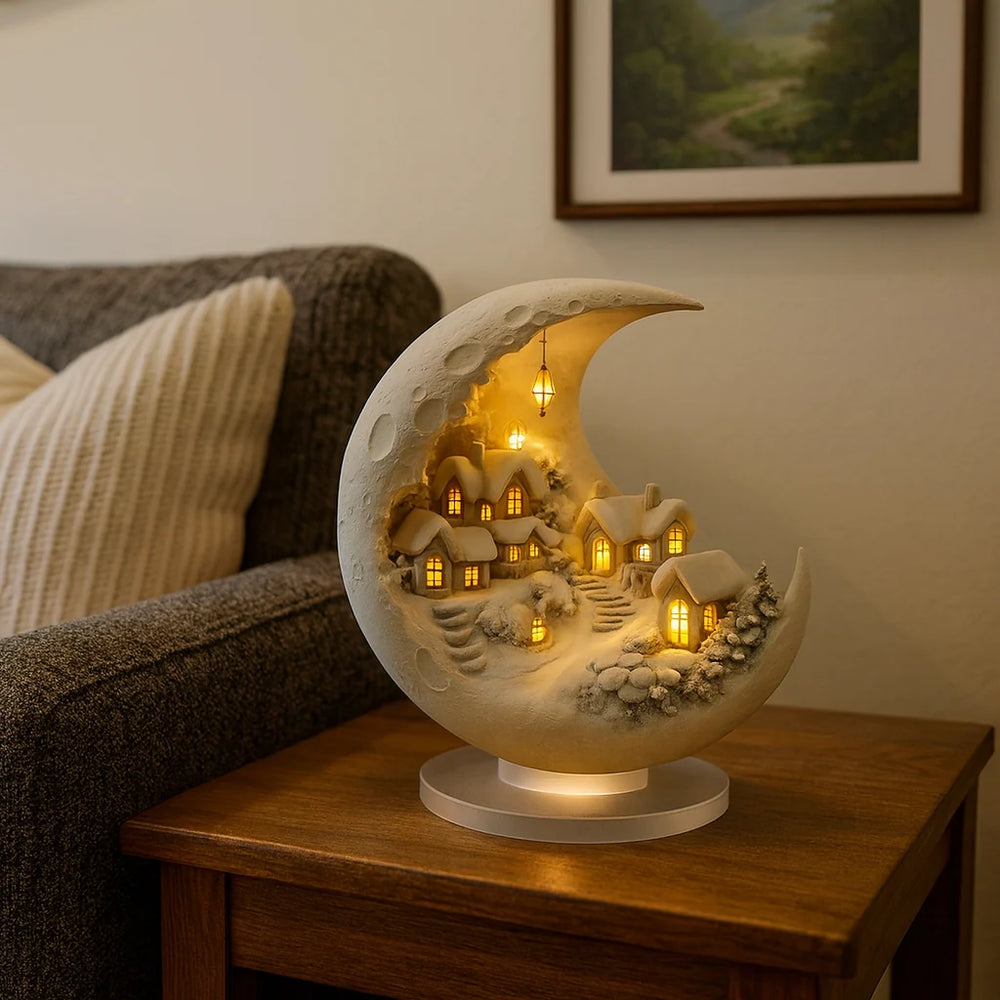 Verlichte Maandecoratie Acryl Winterdorp Tafelverlichting Sfeervolle Huisjes en Landschap | Sansoti 1