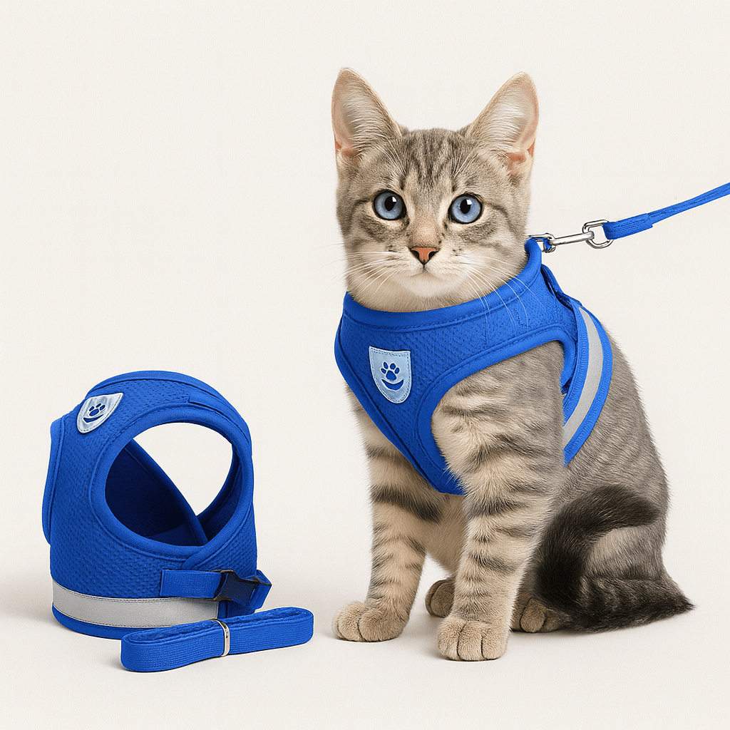Verstelbaar, ademend en lichtgevend kattentuigje met riem 0