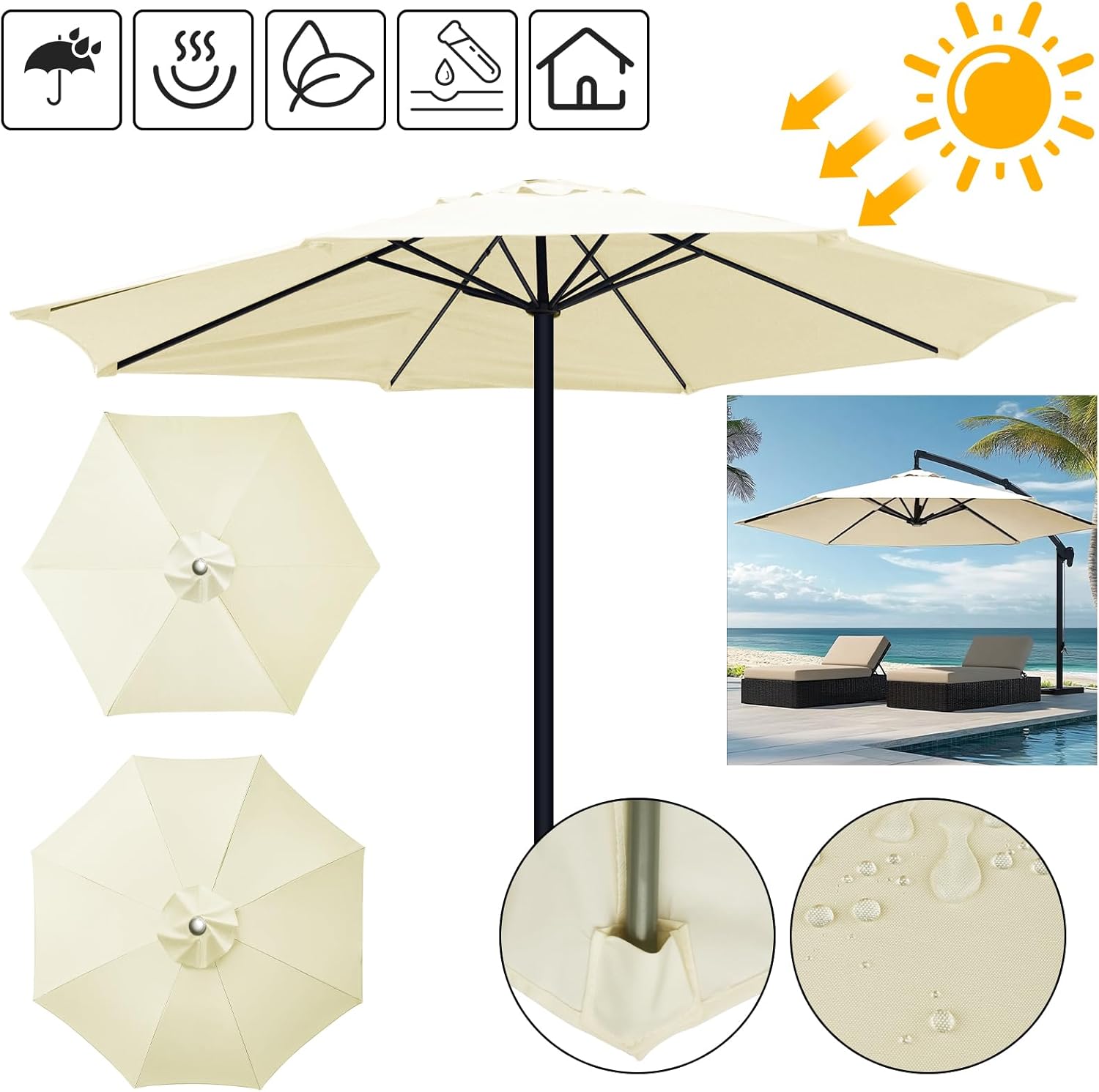 Vervangingshoes voor parasol 6/8 spaken waterafstotend met ventilatie 2-3 meter | Sansoti 1