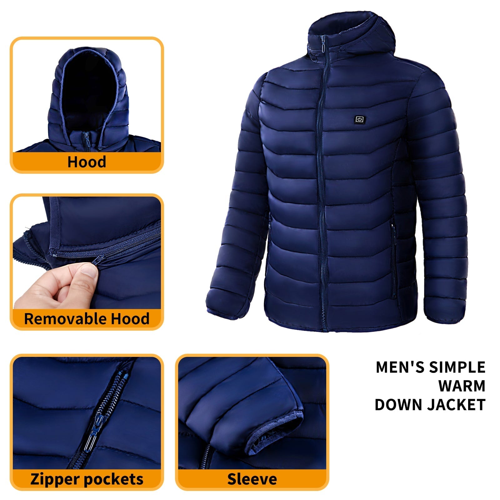 Verwarmde herenpufferjas met capuchon, meerdere verwarmingszones en winddichte buitenlaag 8