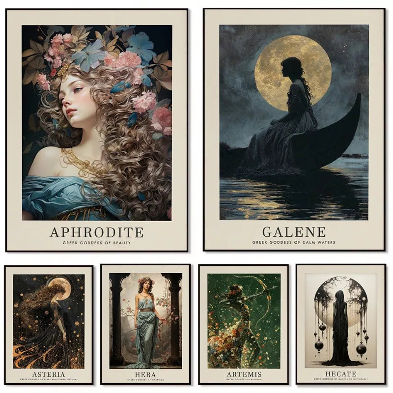 Vintage Canvas Schilderij Griekse Godinnen Aphrodite en Hera voor Woonkamer 0