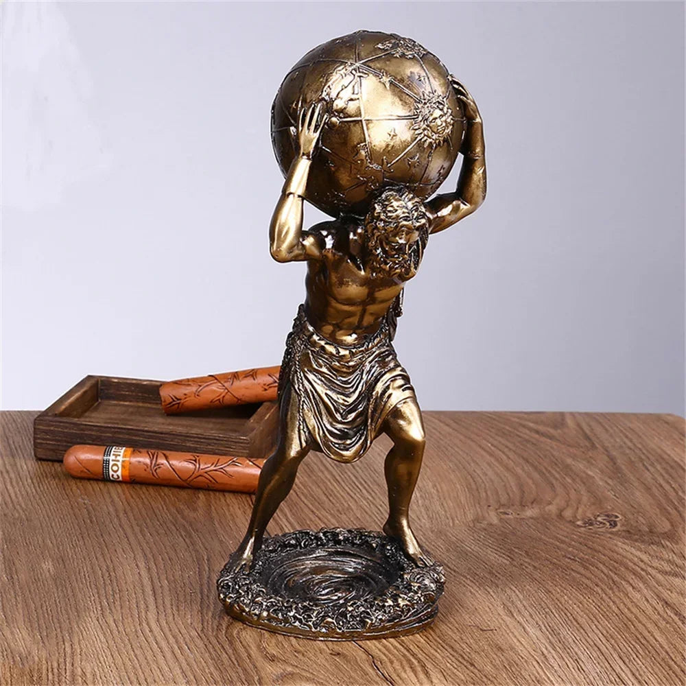 Vintage Griekse Atlas Standbeeld van Hars, Handgemaakt Mythologisch Decor voor Kantoor en Boekenplank 0