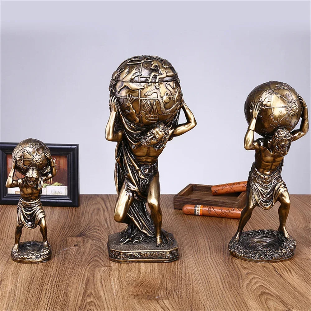 Vintage Griekse Atlas Standbeeld van Hars, Handgemaakt Mythologisch Decor voor Kantoor en Boekenplank 1