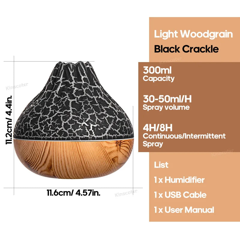 Volcano Luchtbevochtiger 300 ml met USB, Nachtlampje en Vernevelingsmodi 6