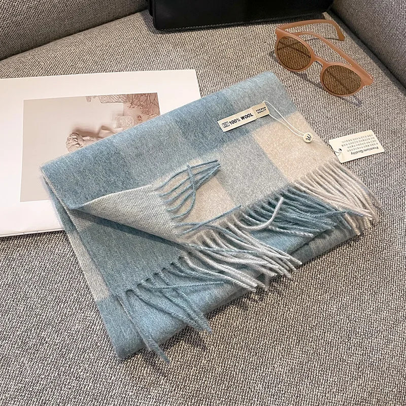 Merivelle Wol Sjaal – Luxe 100% Wollen Wintersjaal met Dambordpatroon, Warm & Stijlvol voor Vrouwen