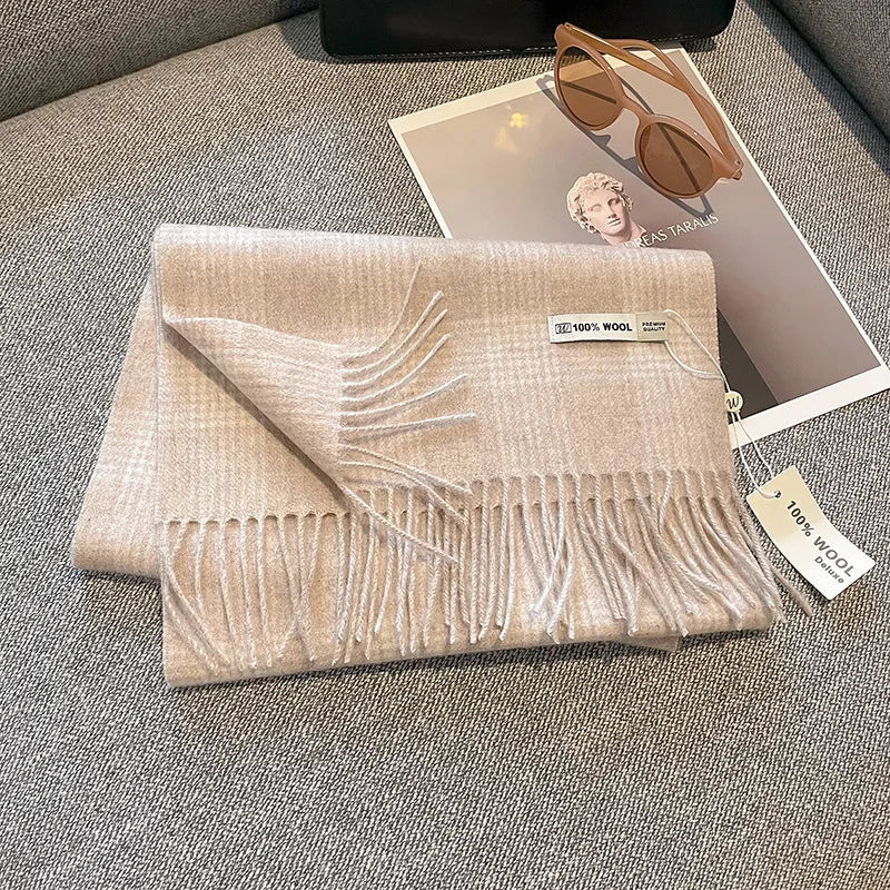 Merivelle Wol Sjaal – Luxe 100% Wollen Wintersjaal met Dambordpatroon, Warm & Stijlvol voor Vrouwen