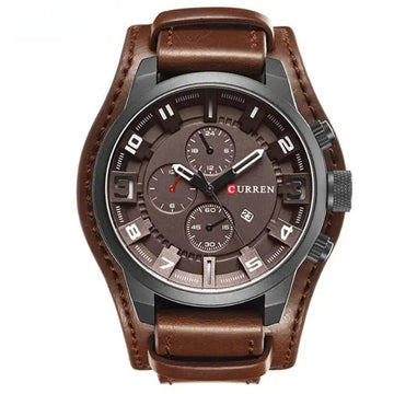 Aurevos – Herenchronograaf quartz horloge met leren band & stopwatch