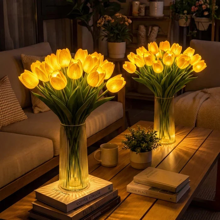 LED Tulip Bouquet Lamp – Glowing Artificial Tulips with Warm Ambient Light Tevako