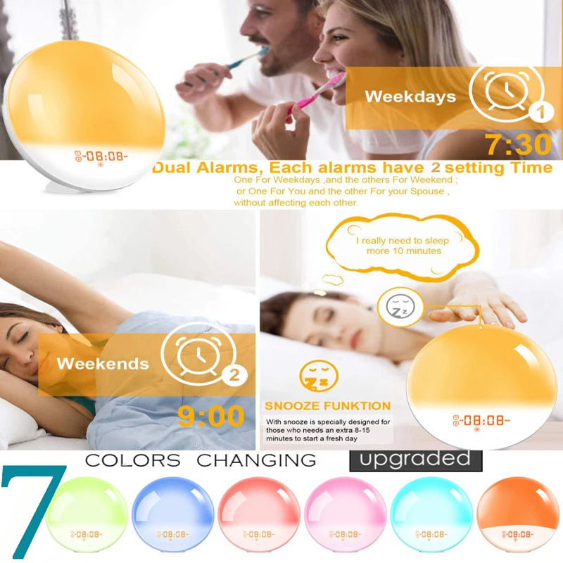 Wake-Up Light Wekker met Zonsopgangsimulatie, Dubbele Alarmen en FM-Radio 2