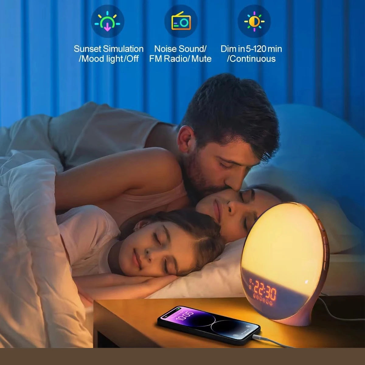Wake-Up Light Wekker met Zonsopgangsimulatie, Dubbele Alarmen en FM-Radio 3