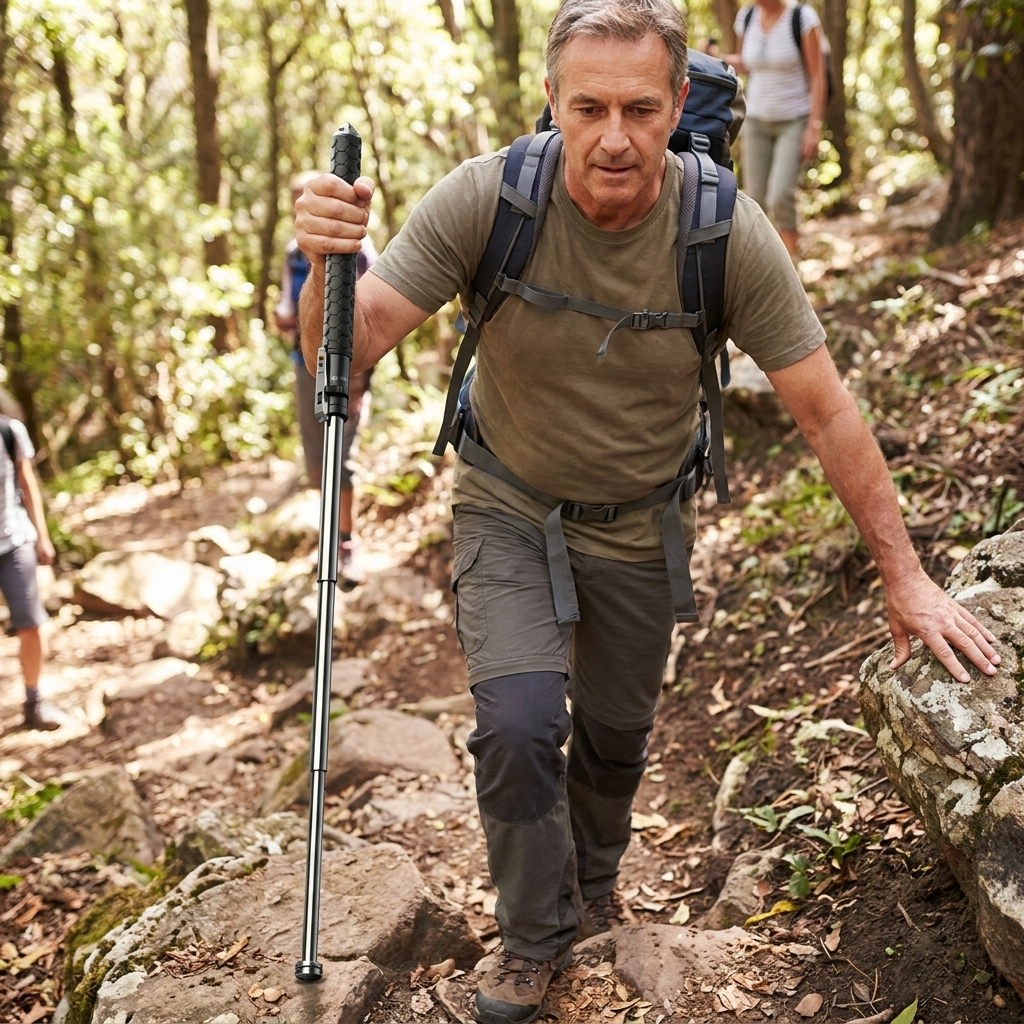 Wandelstok Zelfverdediging Automatisch Uitklapbaar Telescopisch Staal Antislip Grip | Sansoti 2