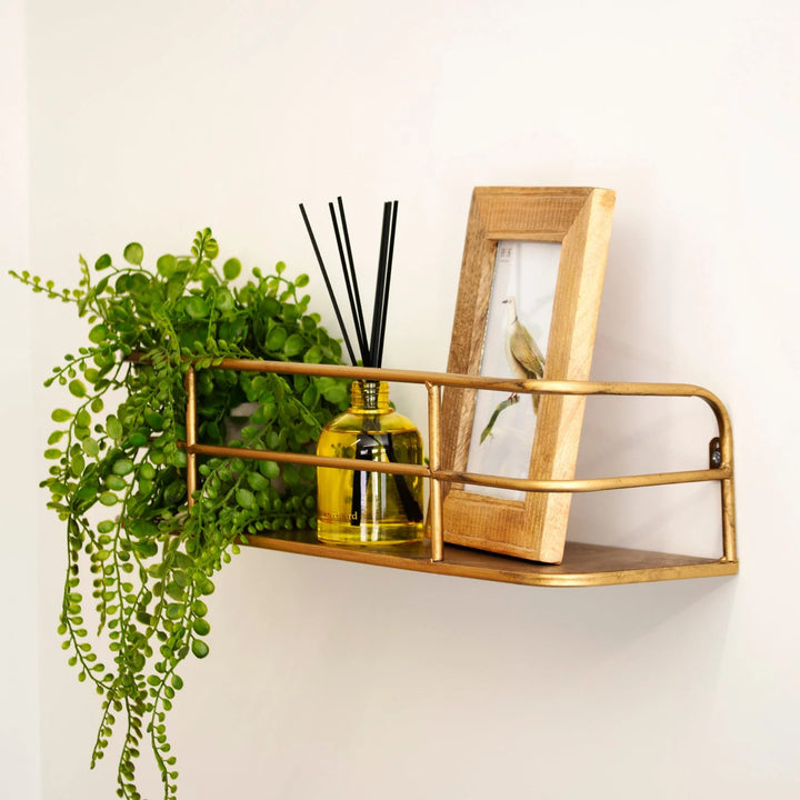 Wandplank Industrieel Metaal Messing Goud 55cm Draadframe Wandrek Woonkamer Modern 0